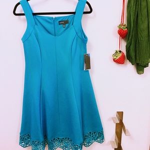 Donna Ricco Turquoise V-Neck Sleeveless Fit & Flare Scuba Cocktail Dress Sz 10P